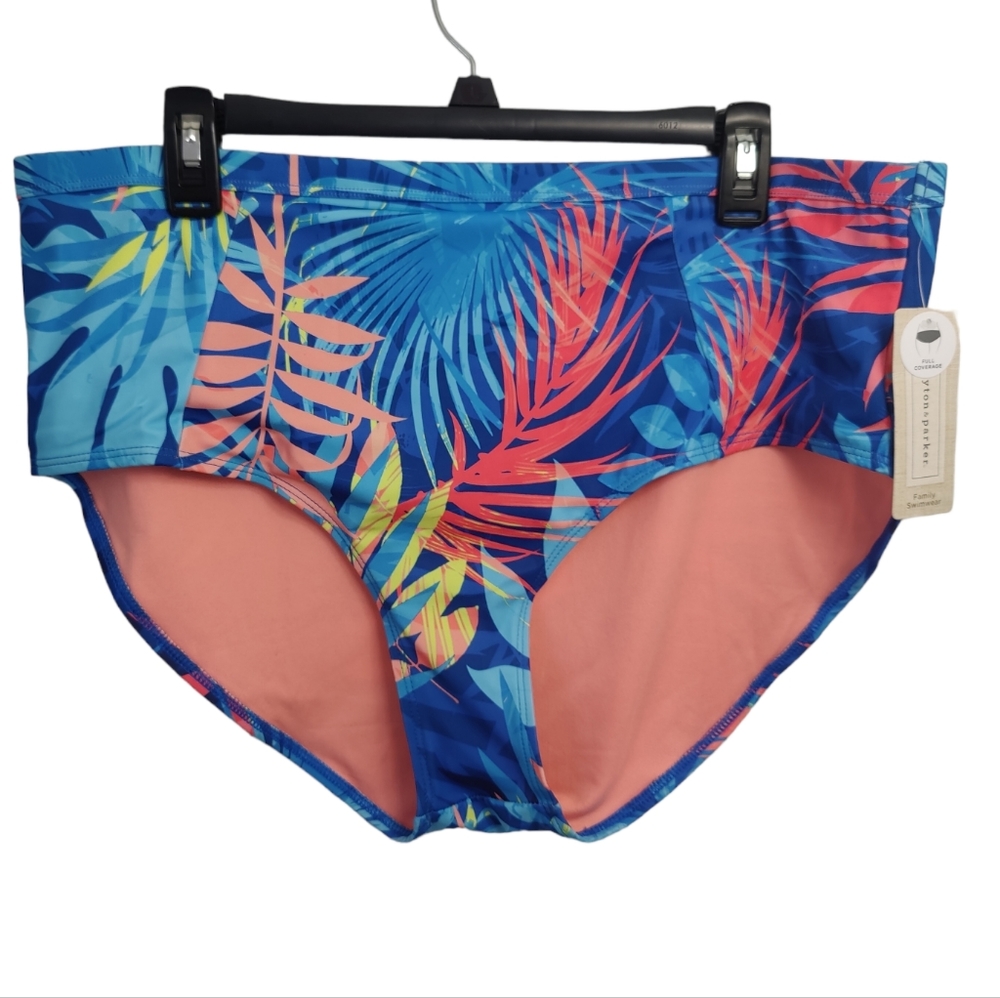 Payton & Parker Swimsuit Bottom Tropical High Rise Full Coverage Palm Leaf NWT